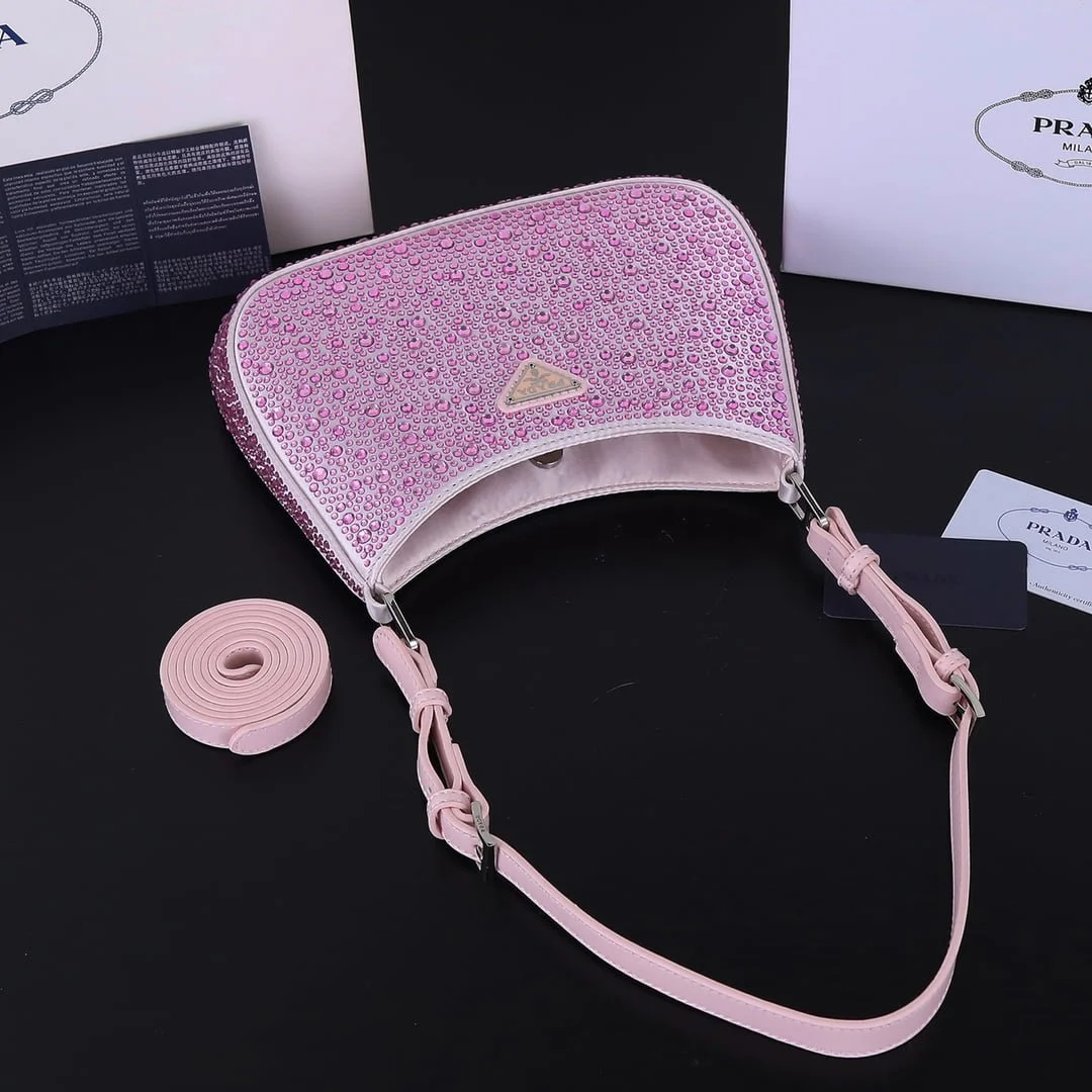 Prada Ss21 Hobo BlingBling 8801 pink size: 22*18*5cm - LITELUX