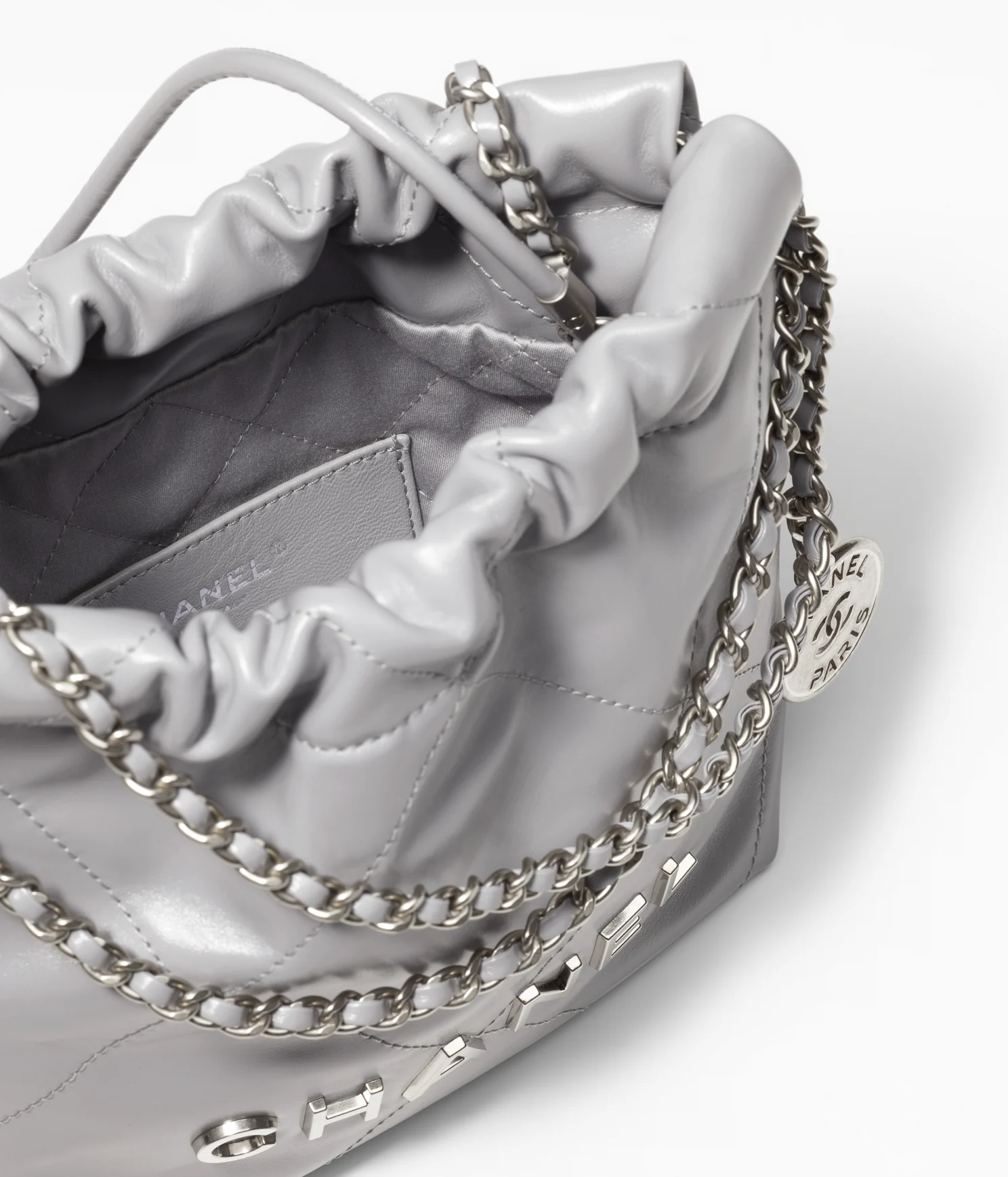 CHANEL / CHANEL 22 MINI HANDBAG Calfskin & Silver-Tone Metal Gray Ref.  AS3980 B08872 NQ335 - LITELUX