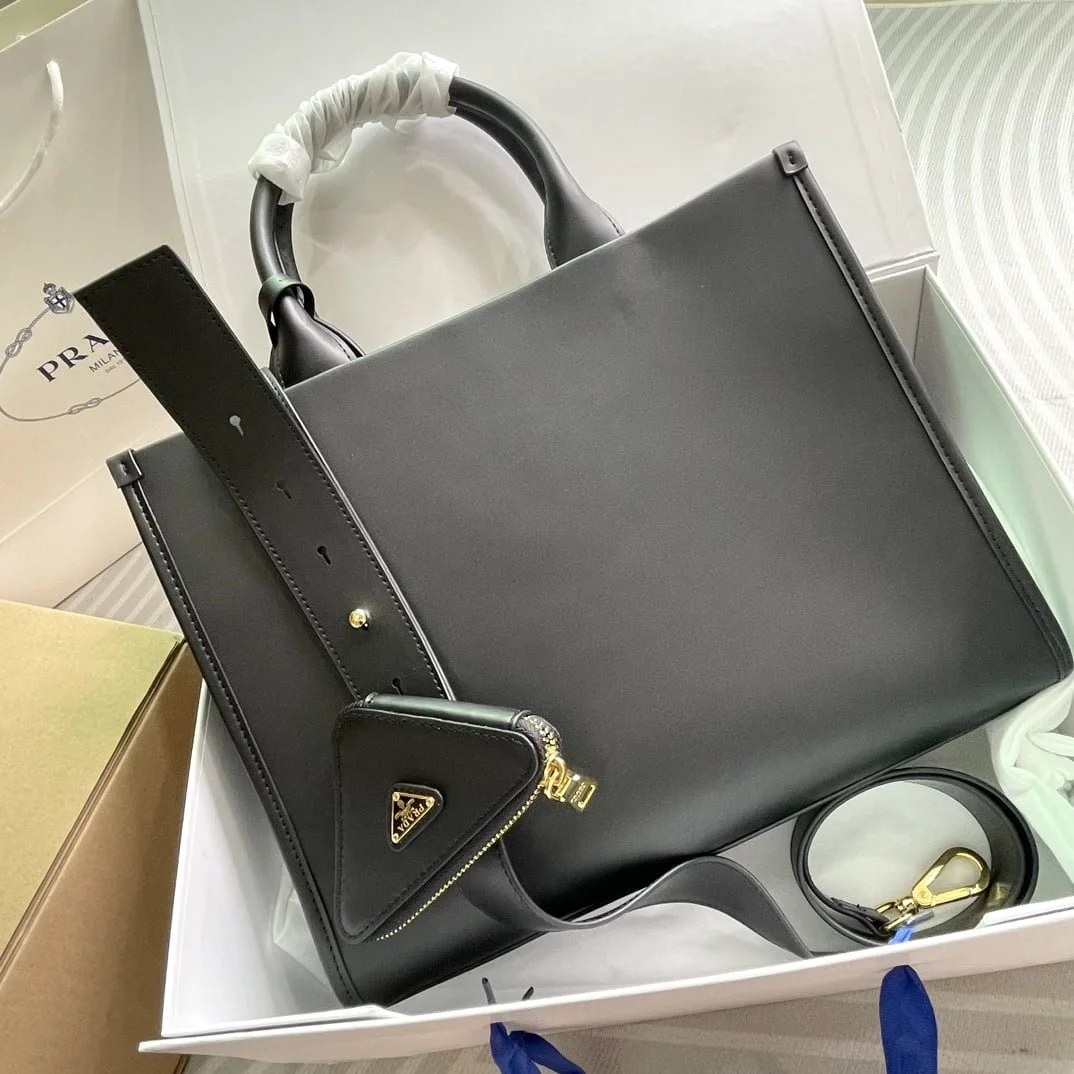 Prada cowhide Saffiano tote bag with leather strap black 1BA270 size: 33*25*11cm - LITELUX