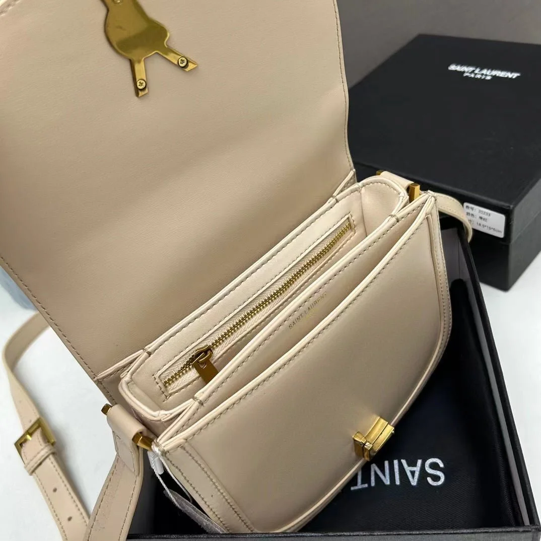 YSL saddle cowhide leather shoulder bag 0233 apricot size: 19*16*6cm - LITELUX