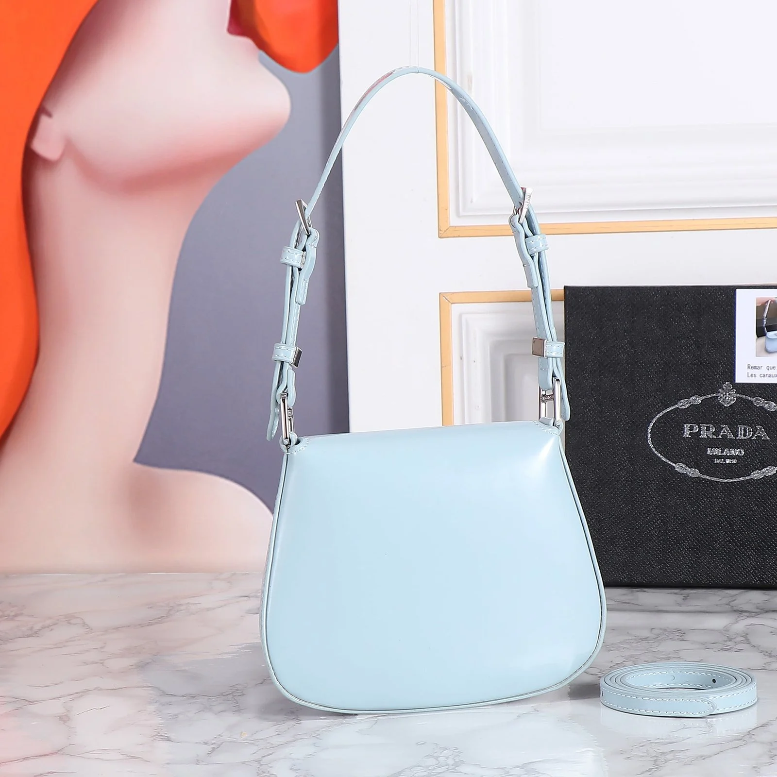 Prada hobo cleo Patent leather 611 blue size:22*13cm - LITELUX