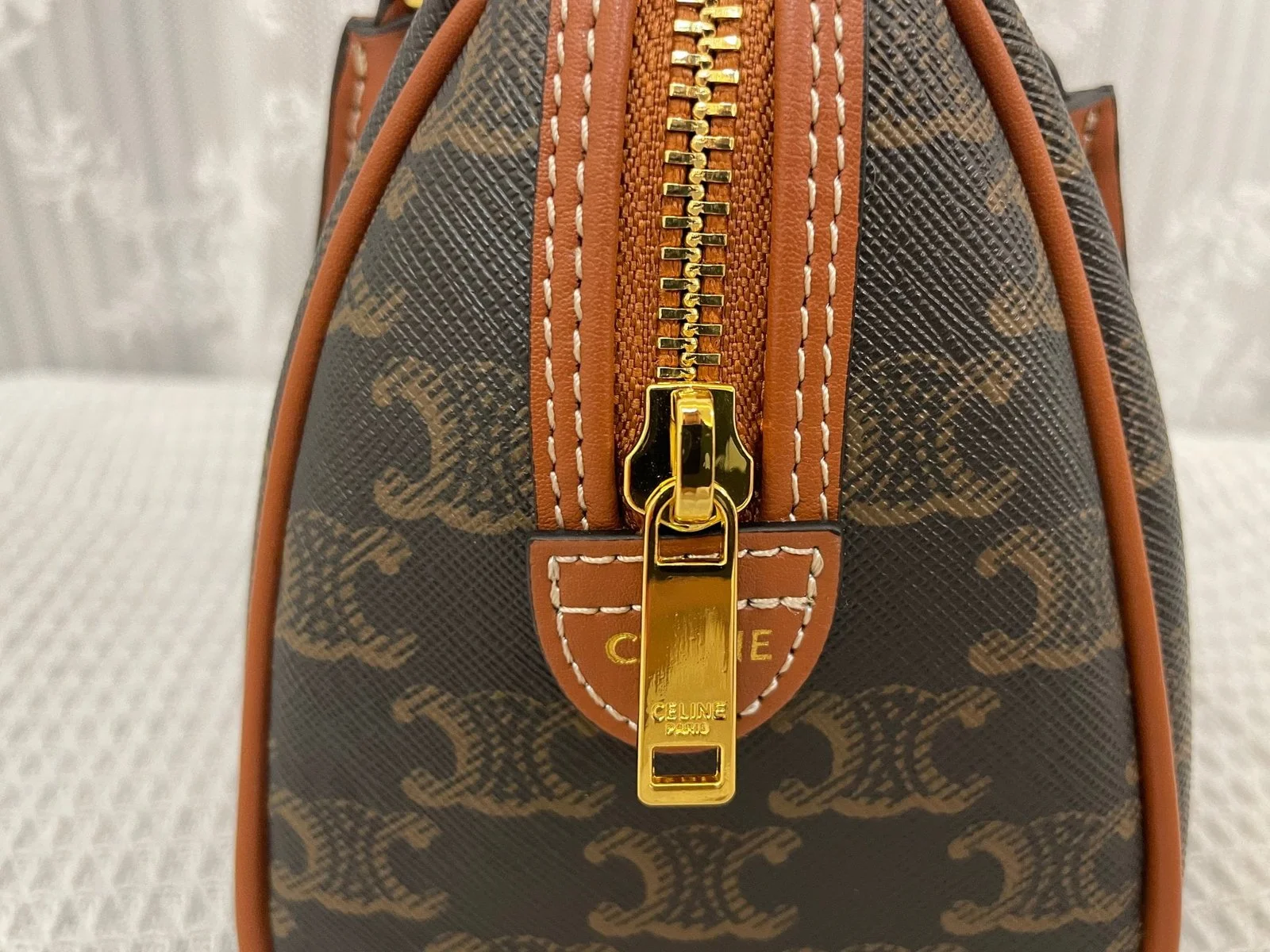CELINE Leather Boston bag TRIOMPHE CANVAS yellowish-brown 3116 Size:19.5*14*7.5 cm - LITELUX