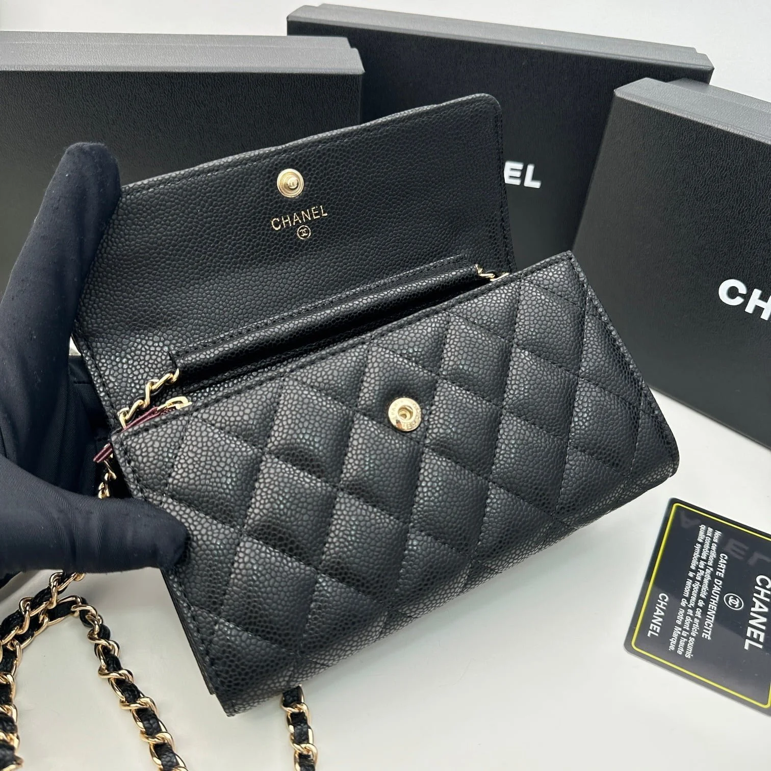 Chanel Rhombus caviar cowhide chain crossbody bag black 8001 size: 18*10.5*3.5 cm - LITELUX