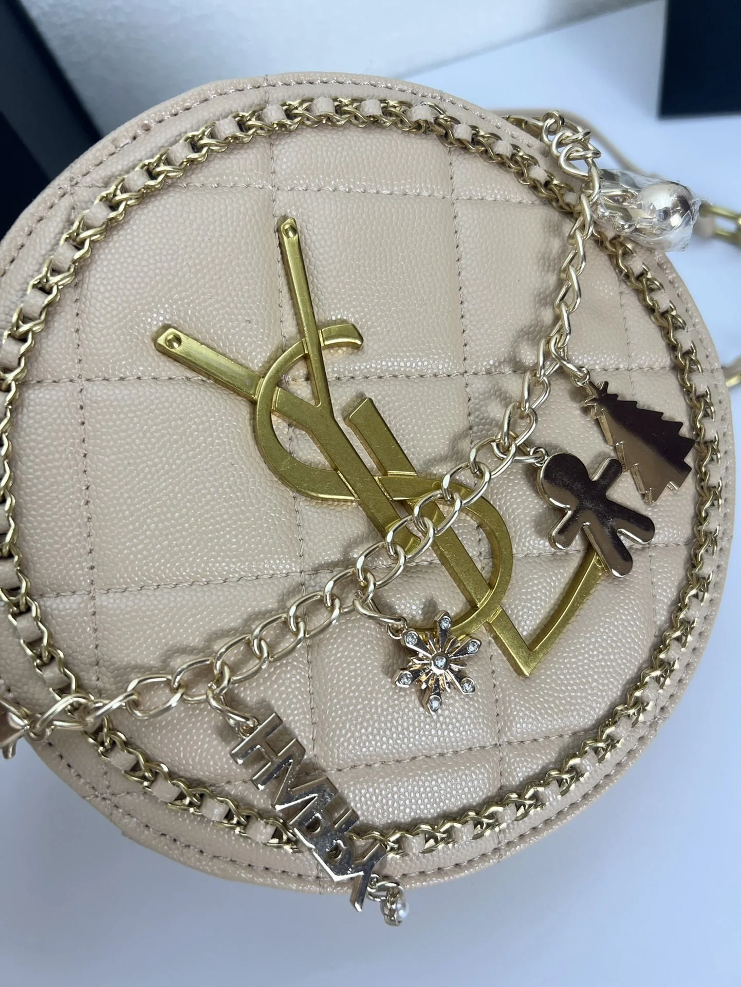 YSL round bun bag with chain strap apricot size: 17cm - LITELUX