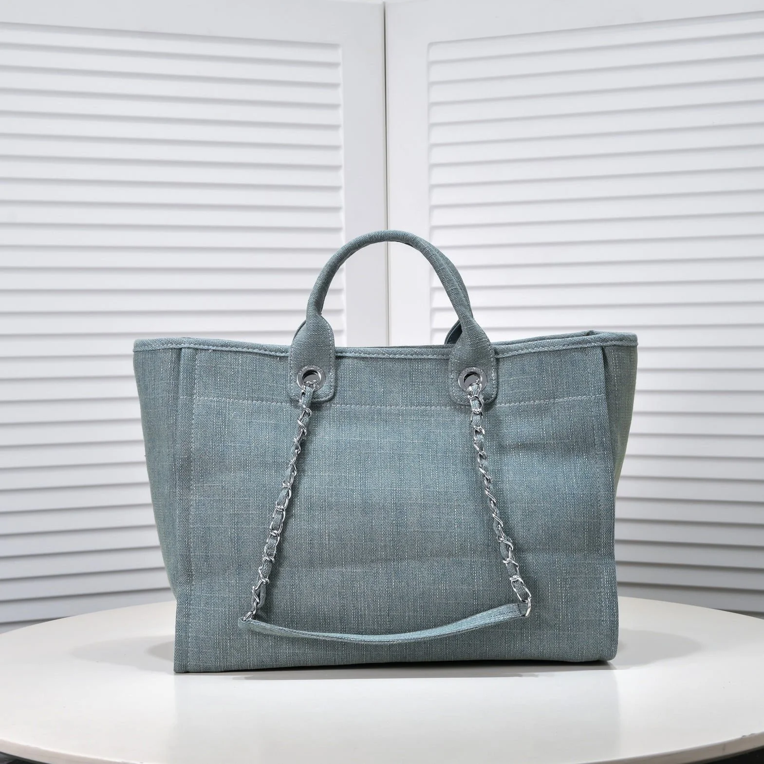Chanel new beach bag denim bag Blue with little wallet size: 48*38*30*14cm - LITELUX