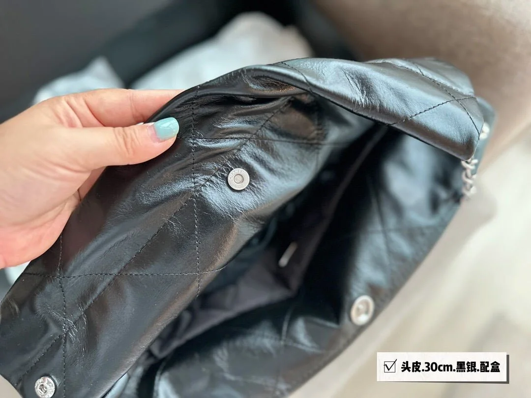CHANEL Pearl garbage bag black with sliver hardware size:30*32cm - LITELUX