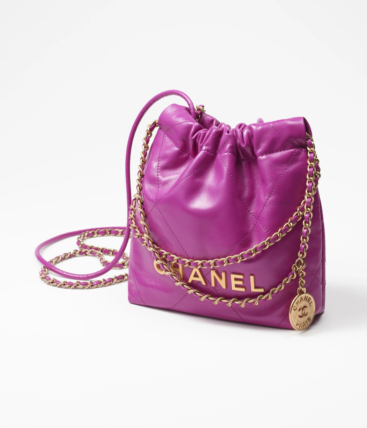 CHANEL / CHANEL 22 MINI HANDBAG Shiny Calfskin & Gold-Tone Metal Purple Ref. AS3980 B08037 NQ338 - LITELUX
