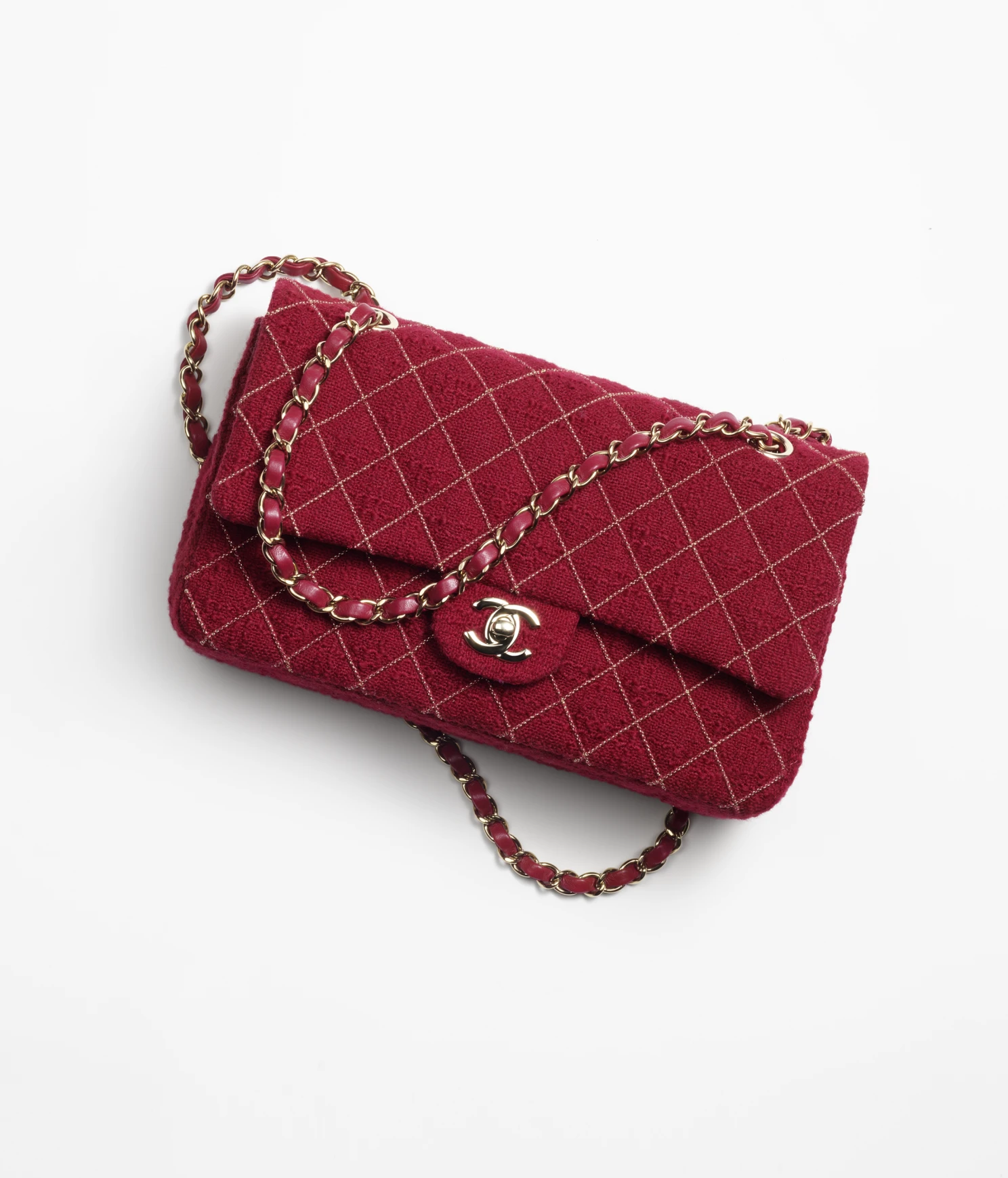 CHANEL / CLASSIC HANDBAG Wool Tweed & Gold-Tone Metal Burgundy - LITELUX