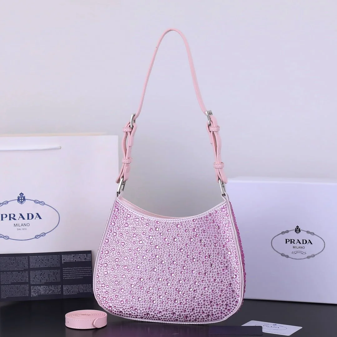 Prada Ss21 Hobo BlingBling 8801 pink size: 22*18*5cm - LITELUX