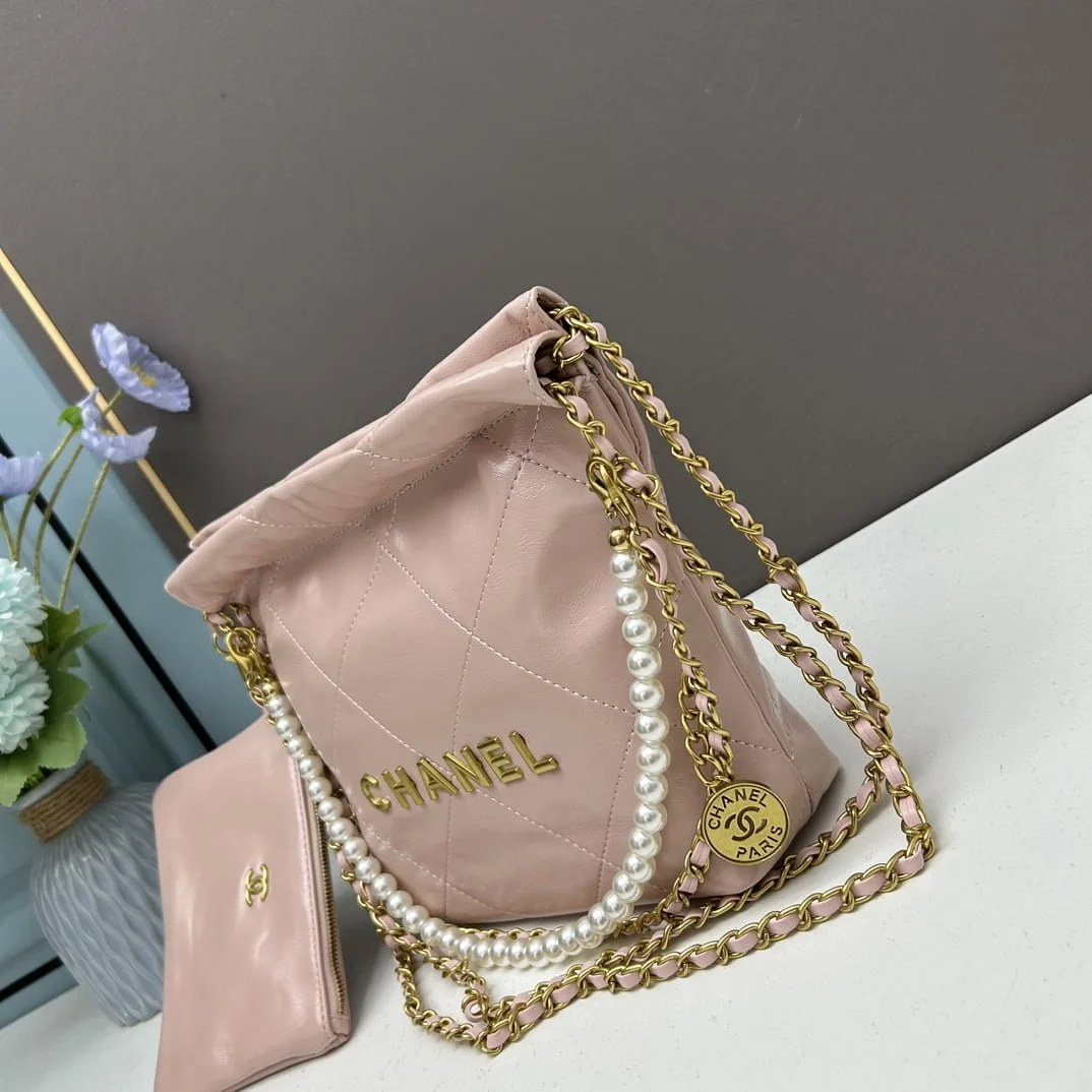 CHANEL Pearl garbage bag pink size: 23*28*22*7cm - LITELUX