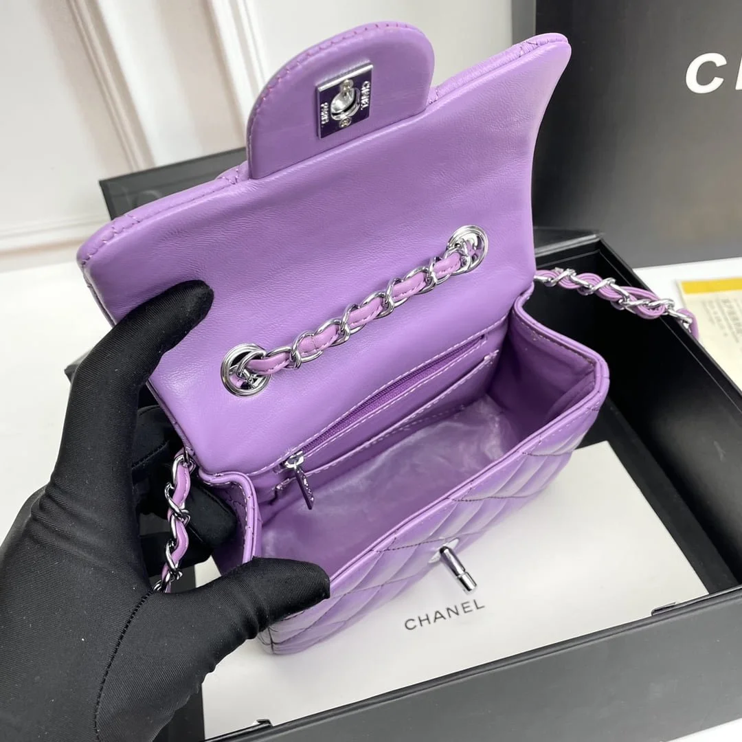 Chanel cf Square Fat 1115 sheepskin leather purple size: 18*14*7cm - LITELUX