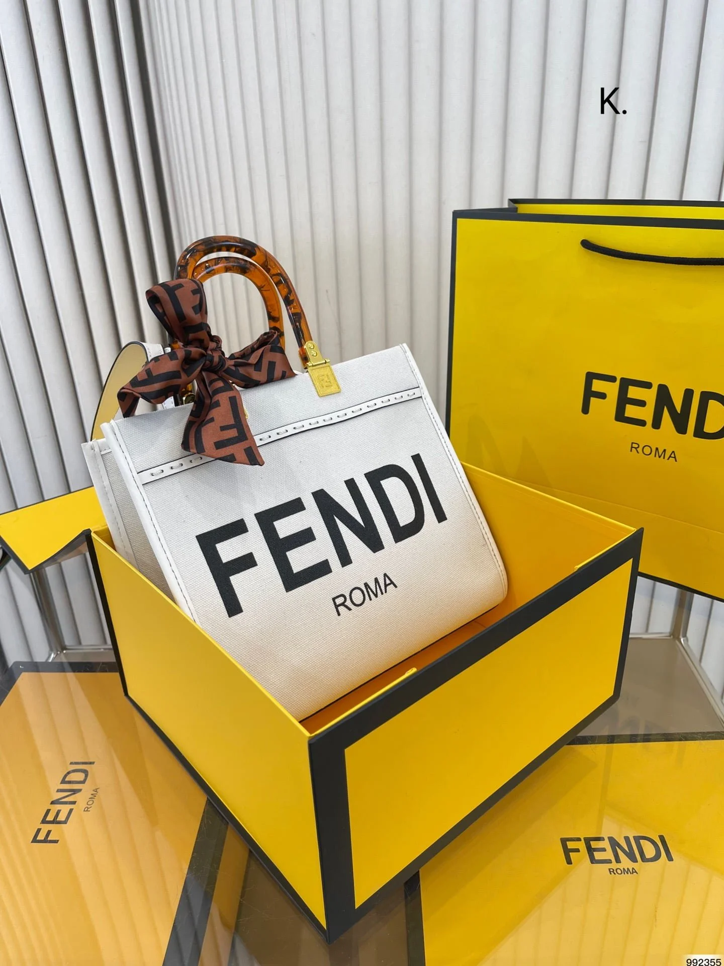 FENDI Tote bag canvas Black/White/Dark Green Size: 25*22cm - LITELUX
