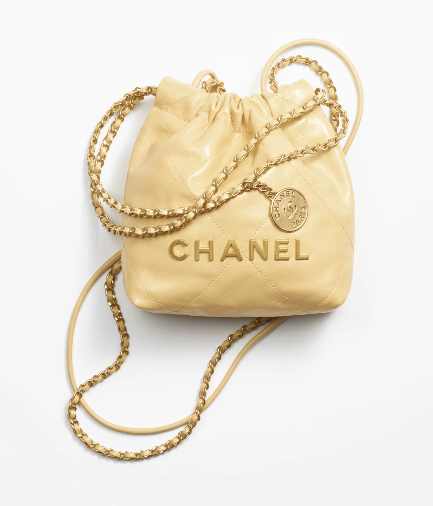 CHANEL / CHANEL 22 MINI HANDBAG Shiny Calfskin & Gold-Tone Metal Yellow Ref. AS3980 B08037 NQ387 - LITELUX
