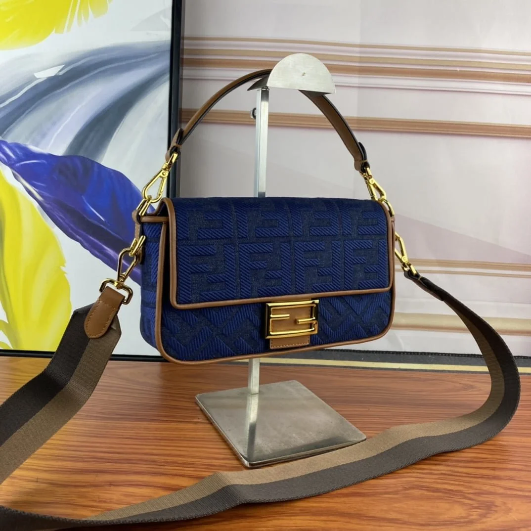 FENDI Baguette F embroidery Dark Blue shoulderbag F2029 Size: 26*5*15CM - LITELUX