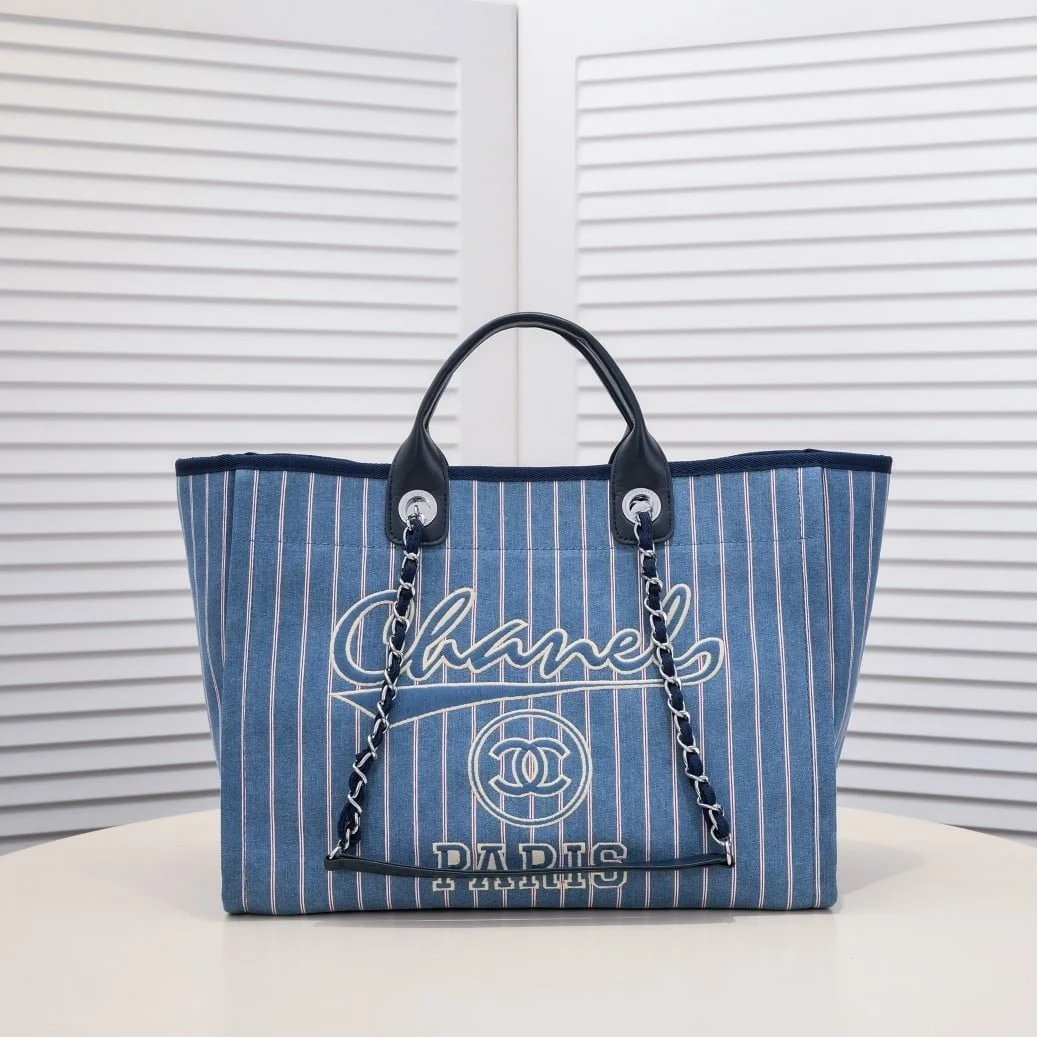 Chanel new beach bag denim bag Black with little wallet size: 48*38*30*14cm - LITELUX