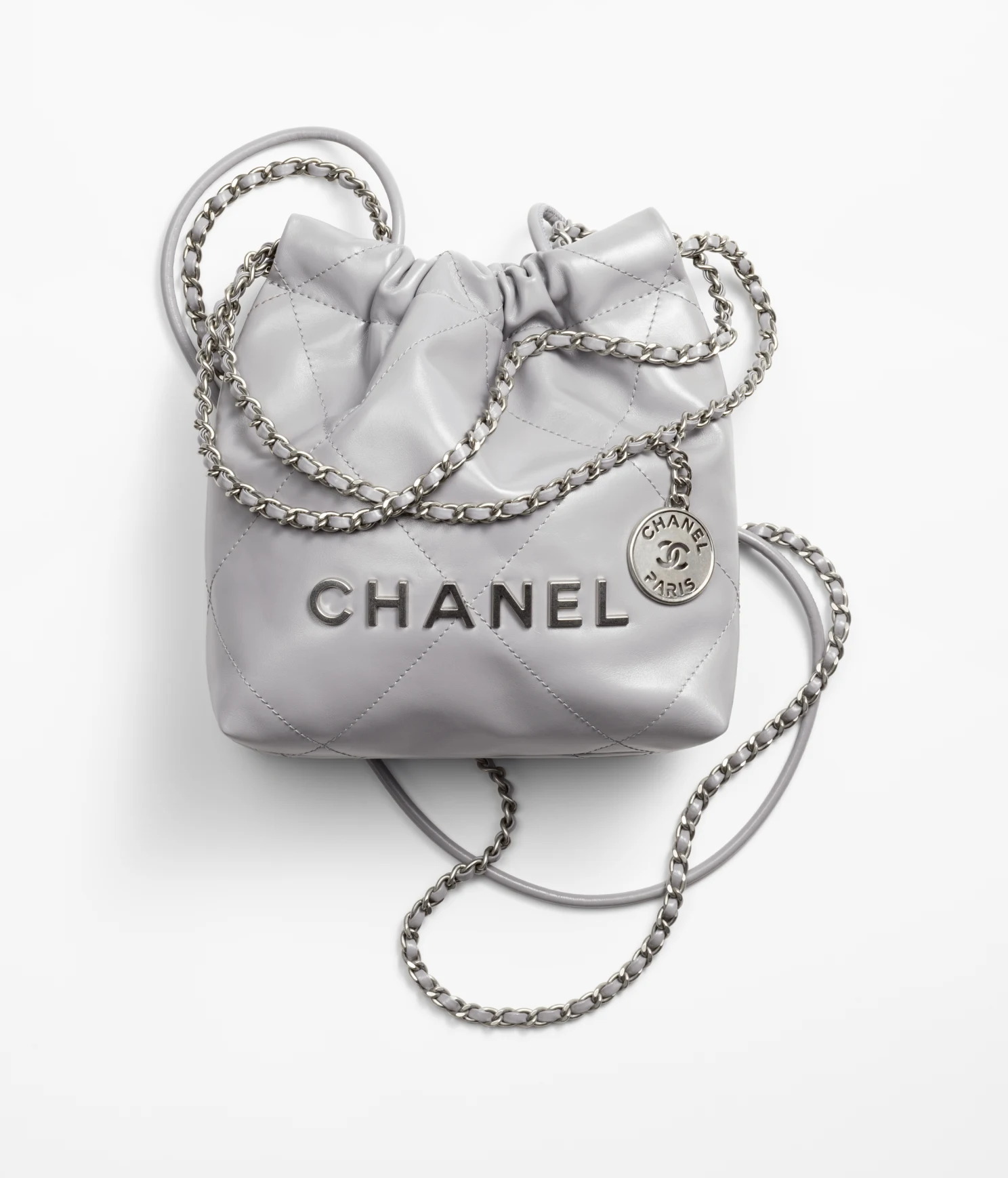 CHANEL / CHANEL 22 MINI HANDBAG Calfskin & Silver-Tone Metal Gray Ref. AS3980 B08872 NQ335 - LITELUX