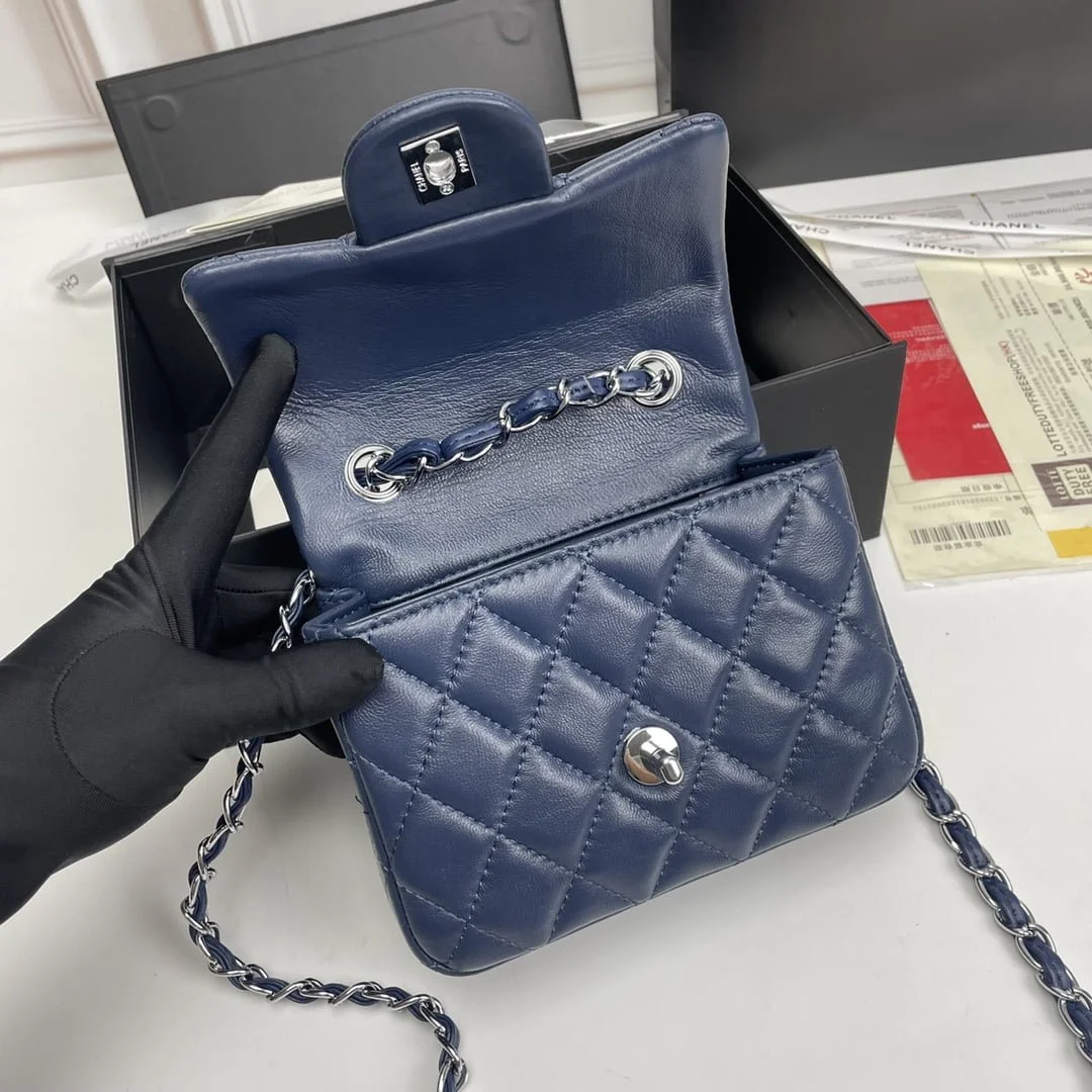 Chanel cf Square Fat 1115 sheepskin leather blue size: 18*14*7cm - LITELUX