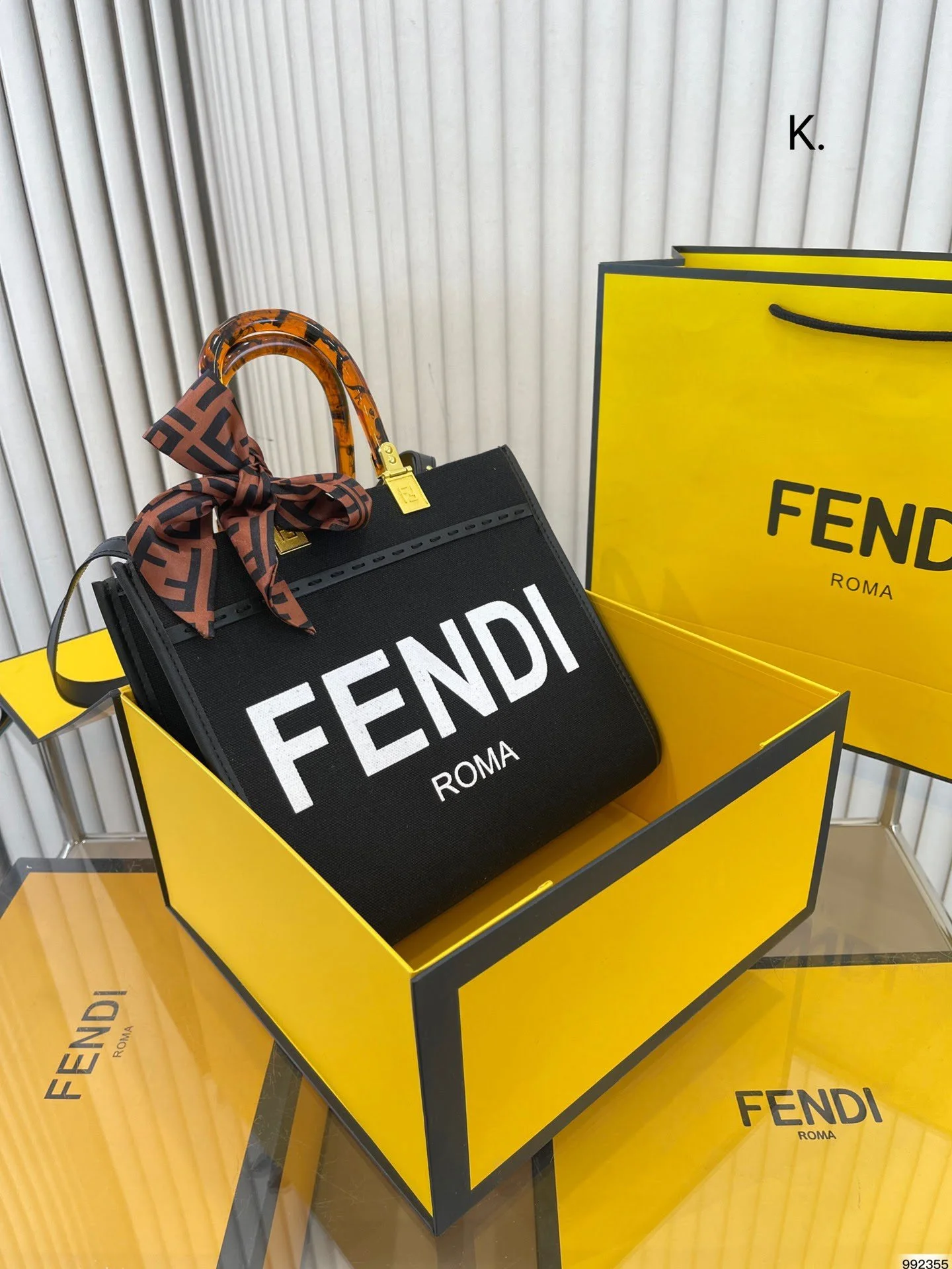 FENDI Tote bag canvas Black/White/Dark Green Size: 25*22cm - LITELUX
