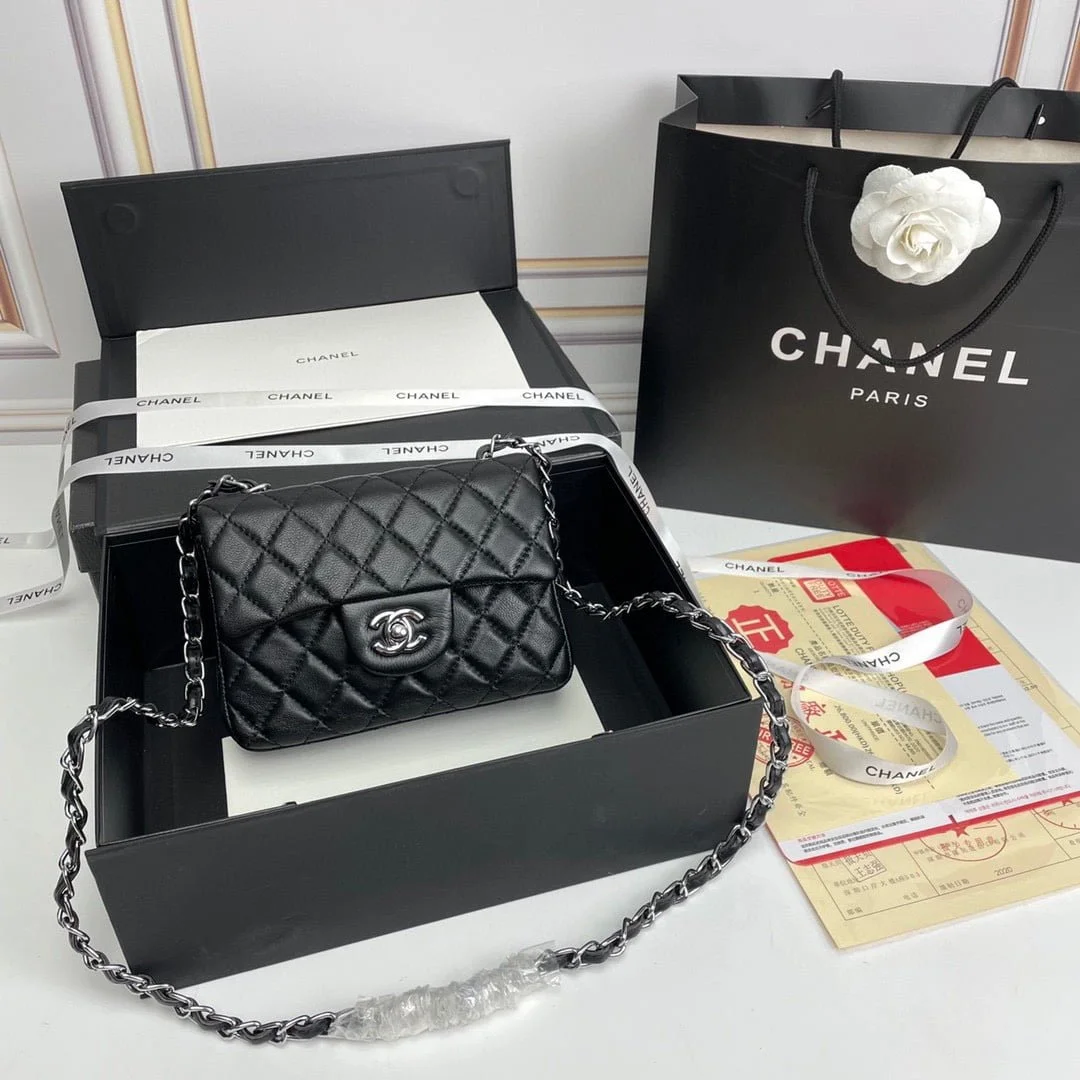 Chanel cf Square Fat 1115 sheepskin leather black size: 18*14*7cm - LITELUX