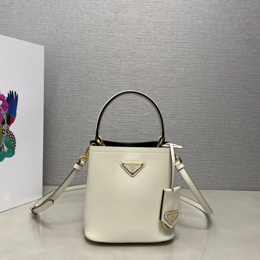 Prada Panier Plain cowhide Bucket bag white size: 15*16*9.5cm - LITELUX