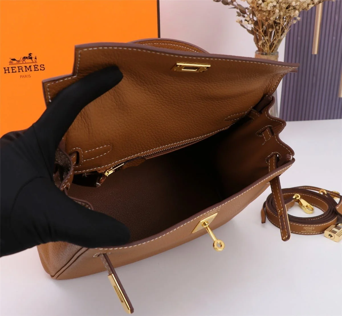 Hermès Kelly Togo Calf Gold hardware Golden brown size: 25Cm/ 28Cm - LITELUX