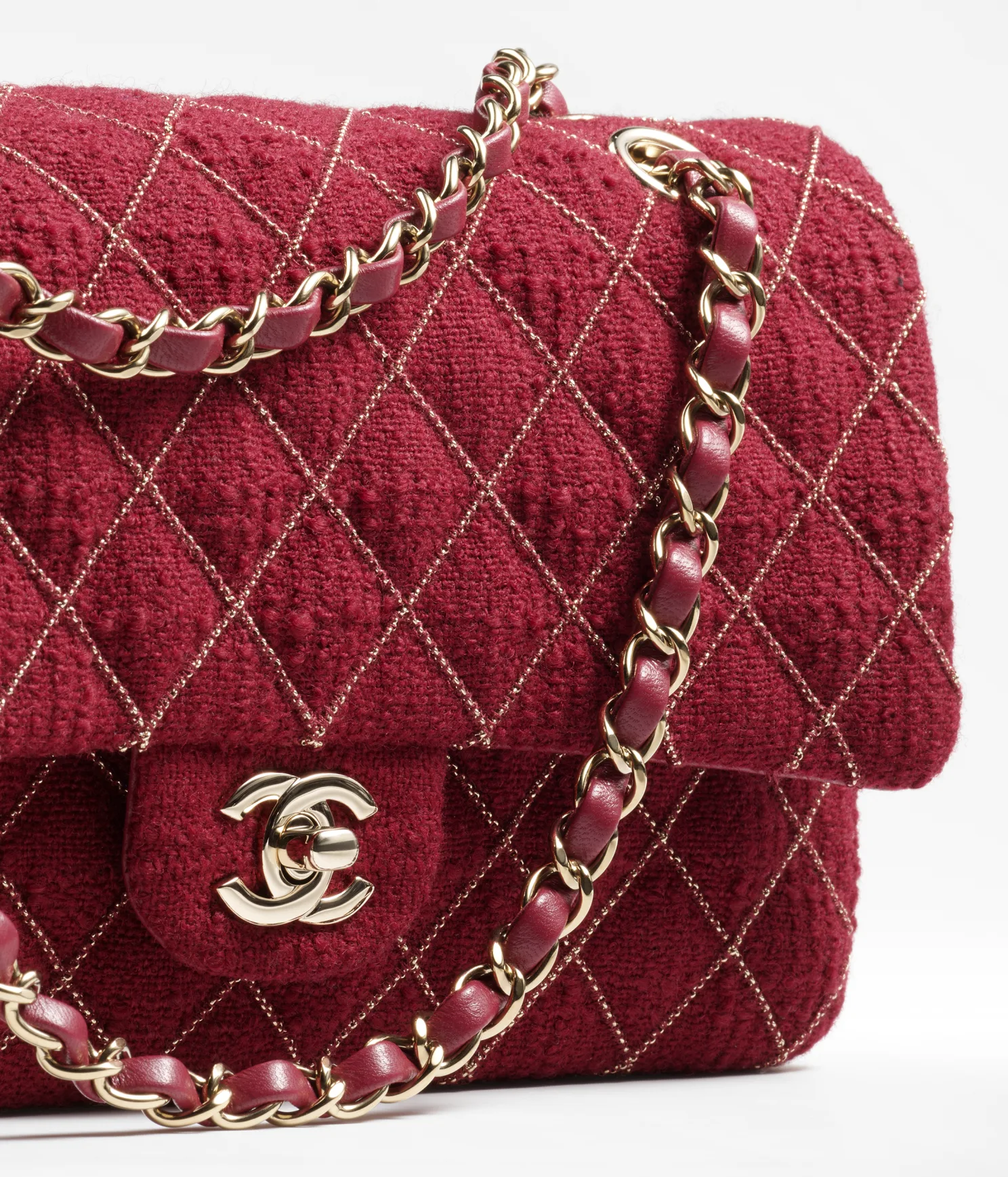CHANEL / CLASSIC HANDBAG Wool Tweed & Gold-Tone Metal Burgundy - LITELUX