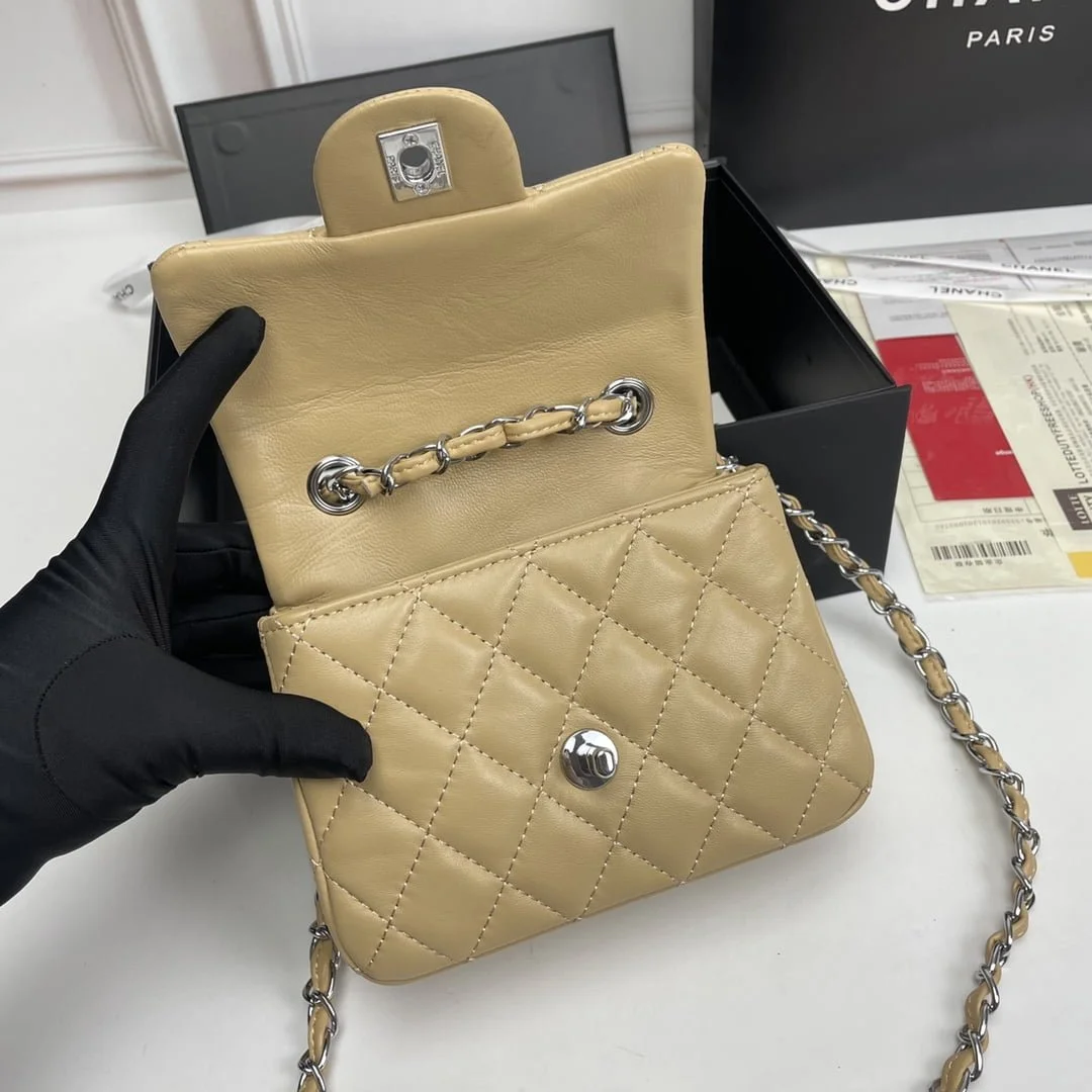 Chanel cf Square Fat 1115 sheepskin leather ginger size: 18*14*7cm - LITELUX