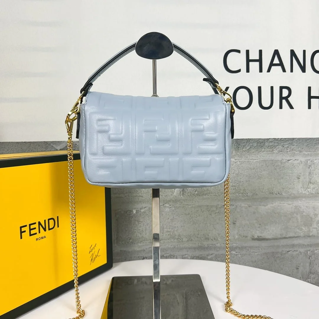 FENDI BAGUETTE Mini Chain Strap Light Blue Handbag Size: 4*18*11cm - LITELUX