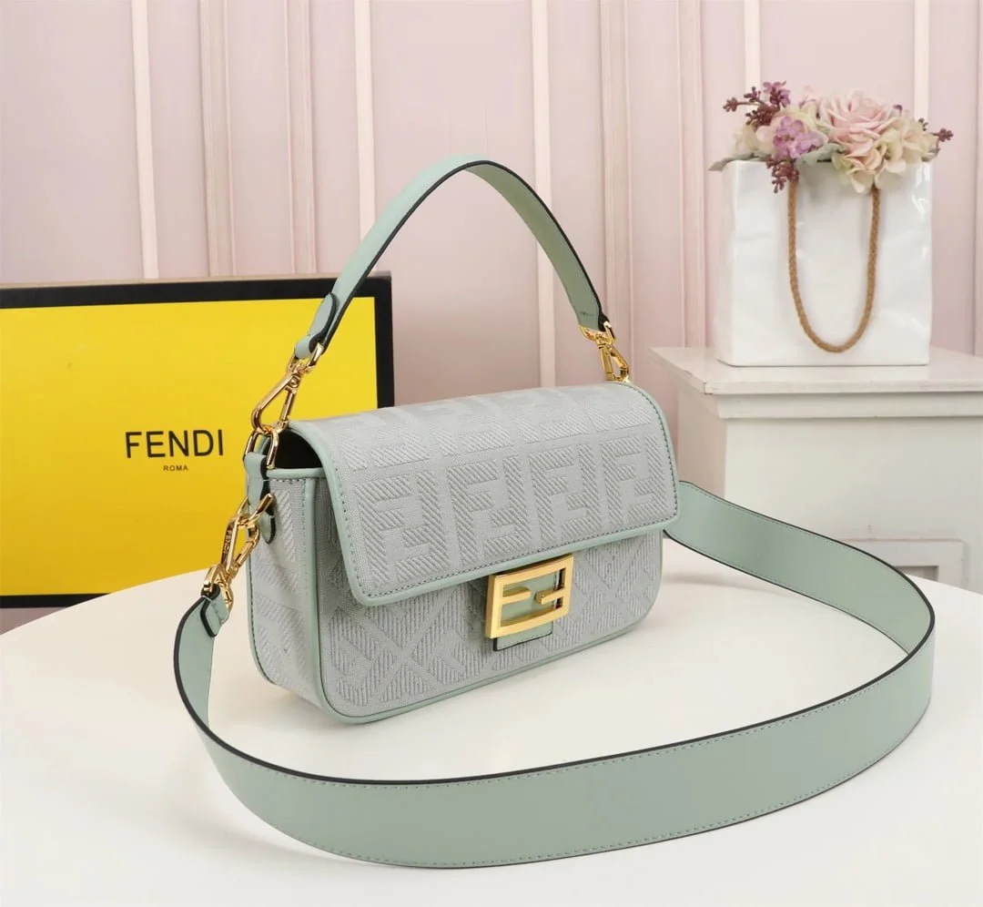 FENDI Baguette F embroidery Light Green shoulderbag F2029 Size: 26*5*15CM - LITELUX