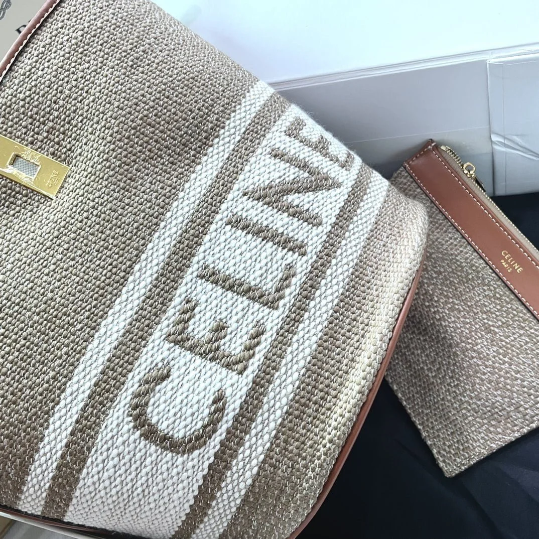 CELINE Mini jacquard stripe fabric cow leather bucket bag with little wallet Size:23*25*23CM - LITELUX