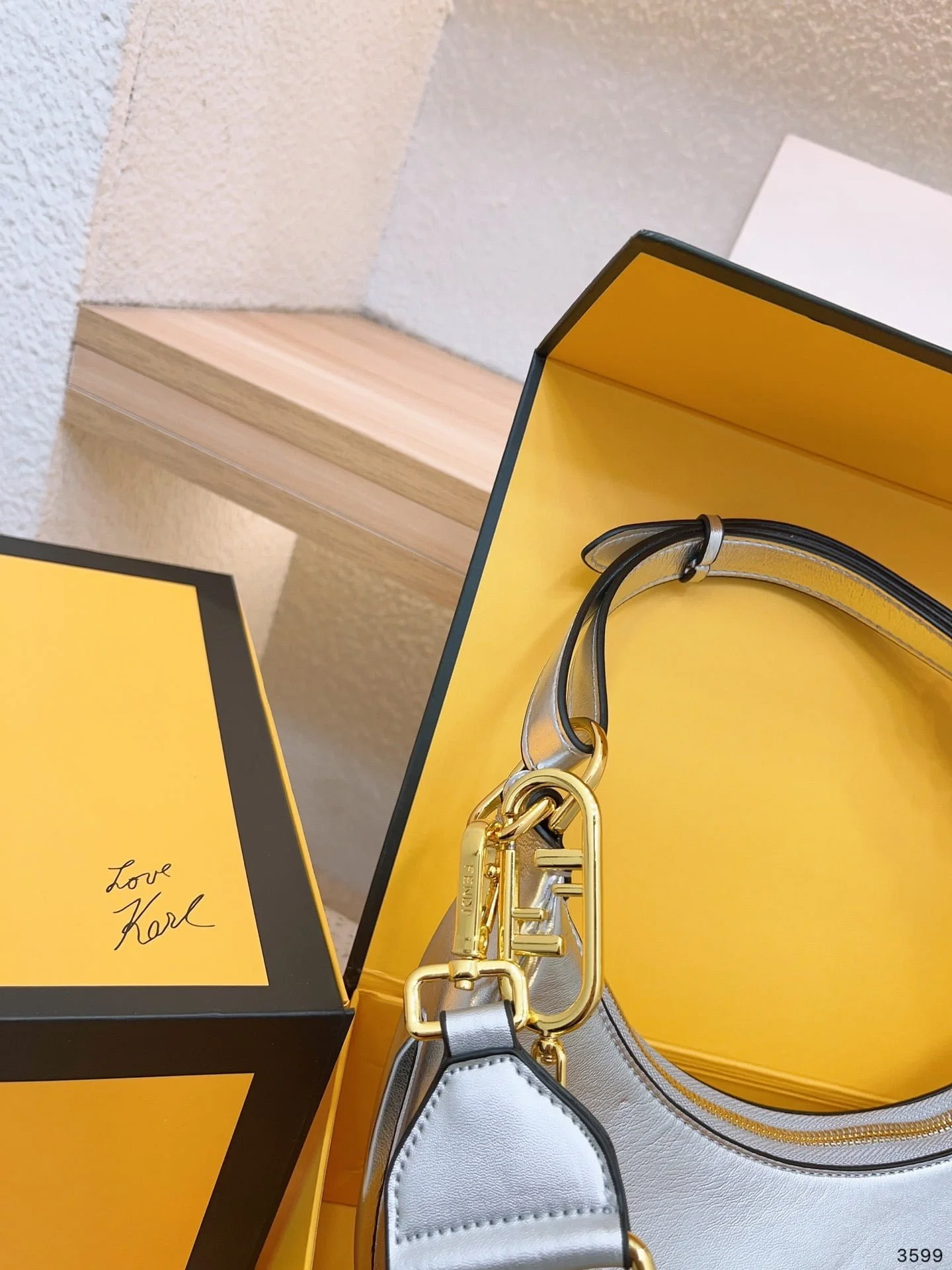 FENDI Patent leather half moon bag Sliver and gold with chain strap Size: 34*16cm - LITELUX