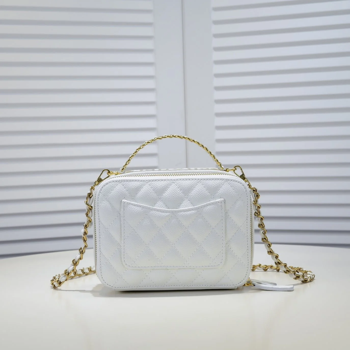 Chanel Caviar alphabet Camera chain crossbody White handle bag - LITELUX