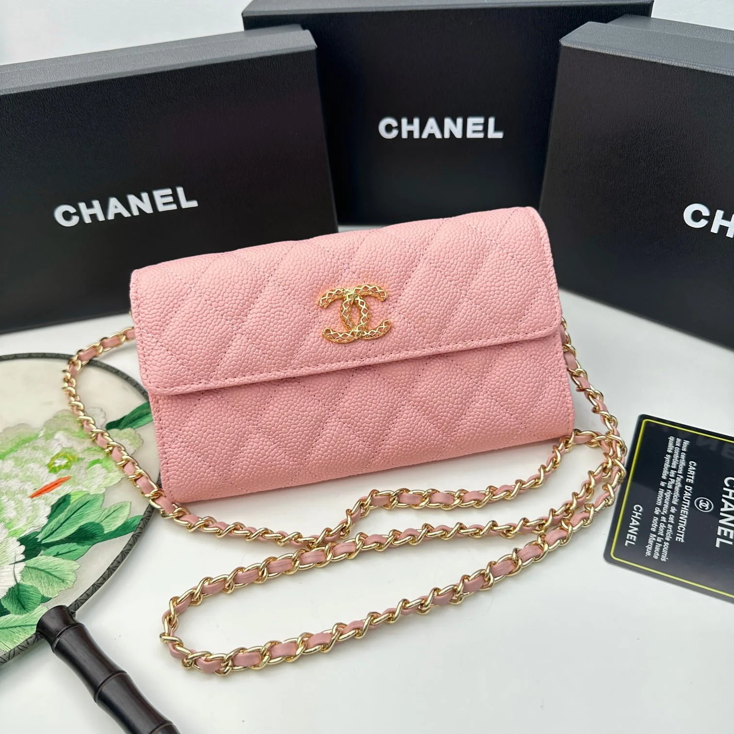 Chanel Rhombus caviar cowhide chain crossbody bag pink 8001 size: 18*10.5*3.5 cm - LITELUX