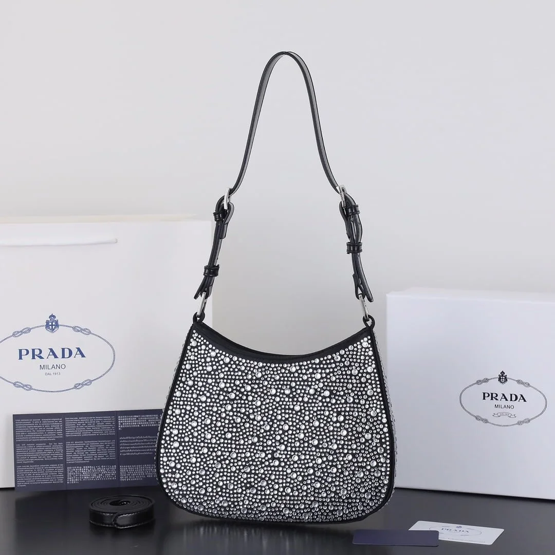 Prada Ss21 Hobo BlingBling 8801 black size: 22*18*5cm - LITELUX