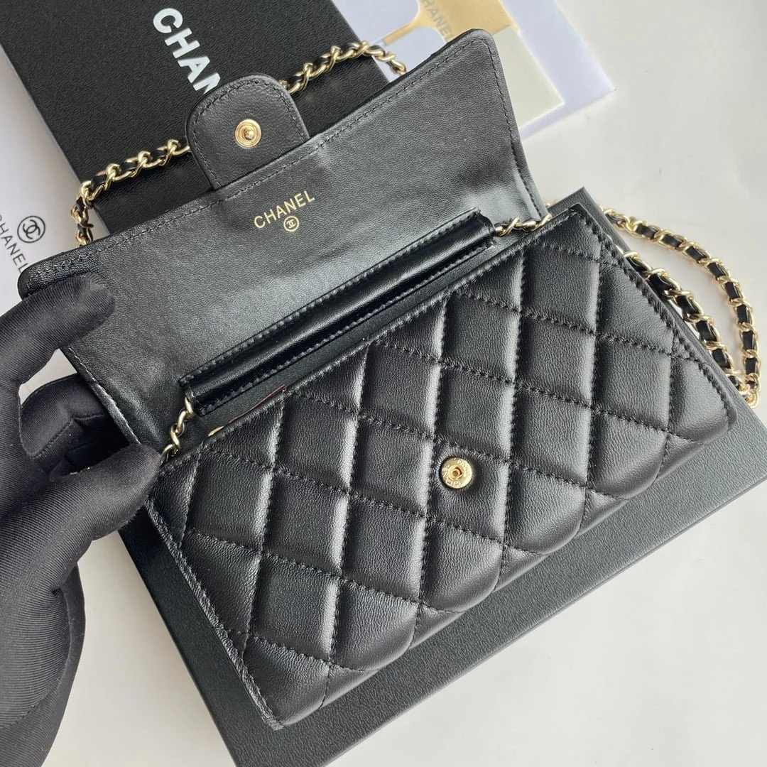 Chanel chain crossbody bag Cowhide with diamond lattice gold hardware black A50076 size: 18*10.5*3.5cm - LITELUX