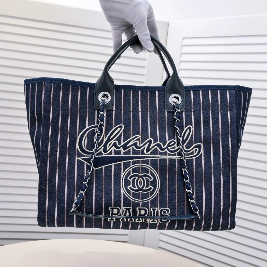 Chanel new beach bag denim bag navy blue 67178-7size: 48*38*30*14cm - LITELUX