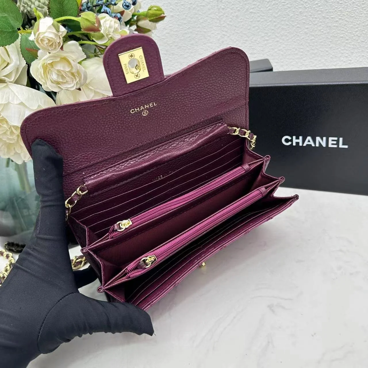 Chanel chain crossbody bag diamond and litchi cowhide purple 50098 size: 19*10*3.5cm - LITELUX
