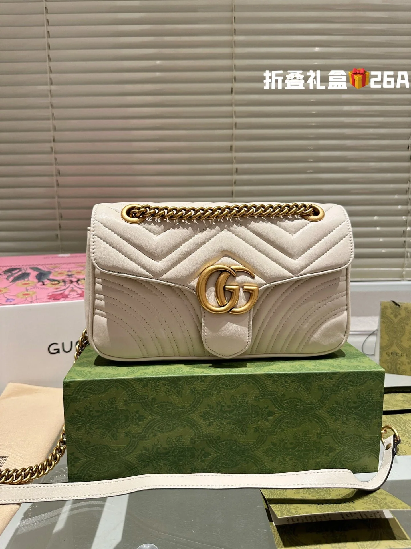 GUCCI / GG marmont cowhide cream white size: 26*14m - LITELUX