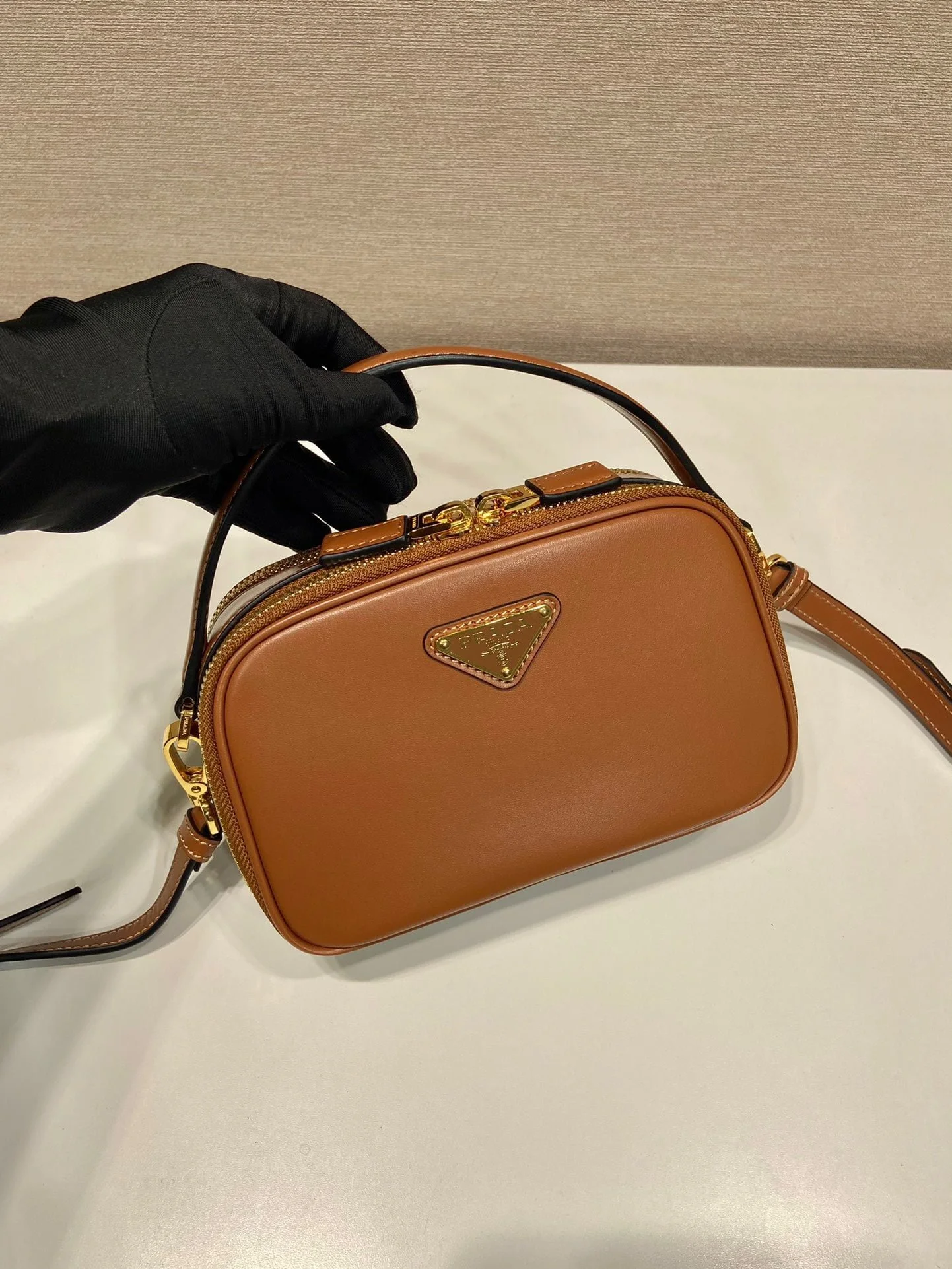 Prada calfskin Mini handbag brown 1bh203 size:18.5*13*6.5cm - LITELUX