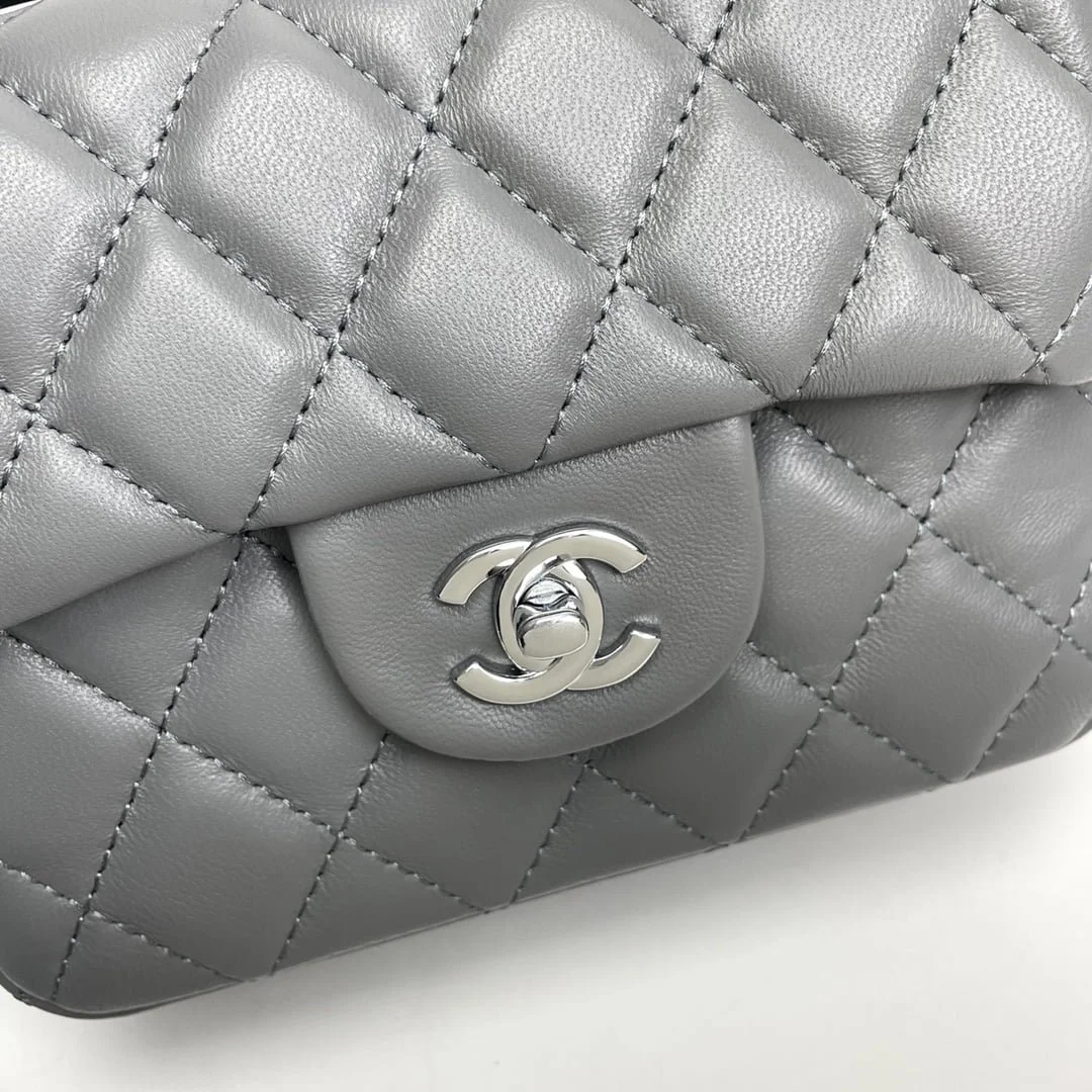Chanel cf Square Fat 1115 sheepskin leather grey size: 18*14*7cm - LITELUX