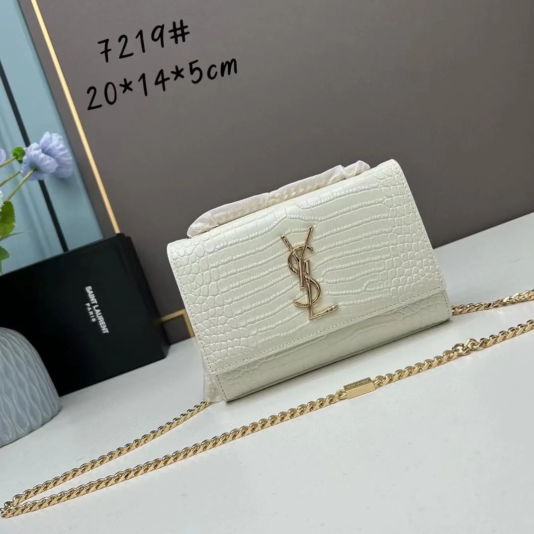 YSL Kat crocodile chain strap shoulder bag with gold hardware 7219 white size: 20*14*5cm/24*15*6cm - LITELUX