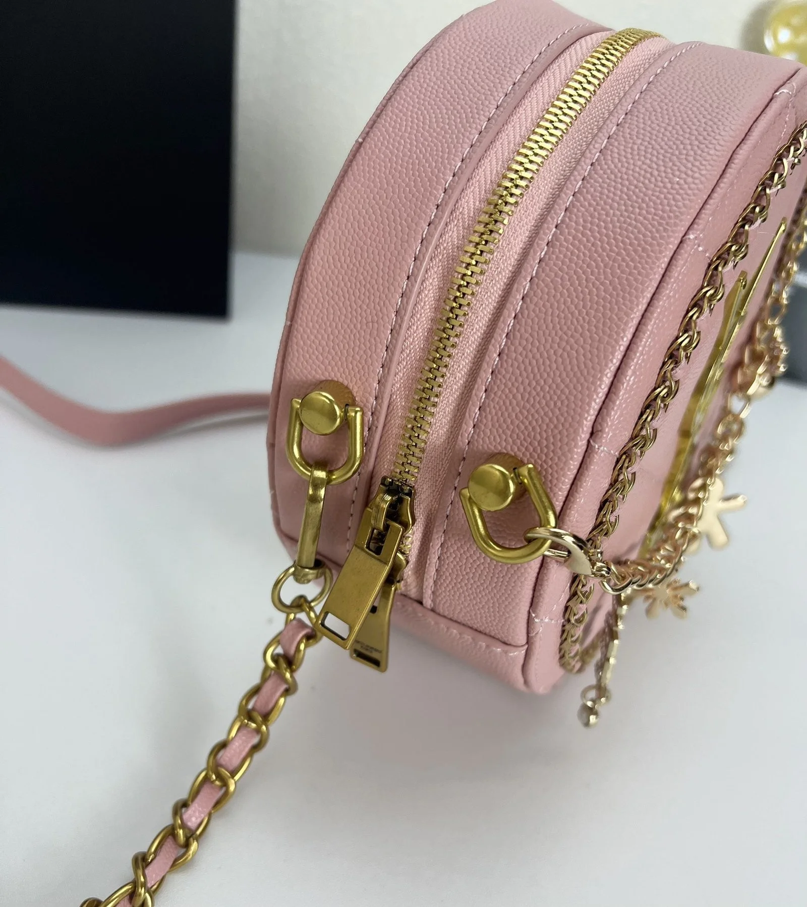 YSL round bun bag with chain strap pink size: 17cm - LITELUX