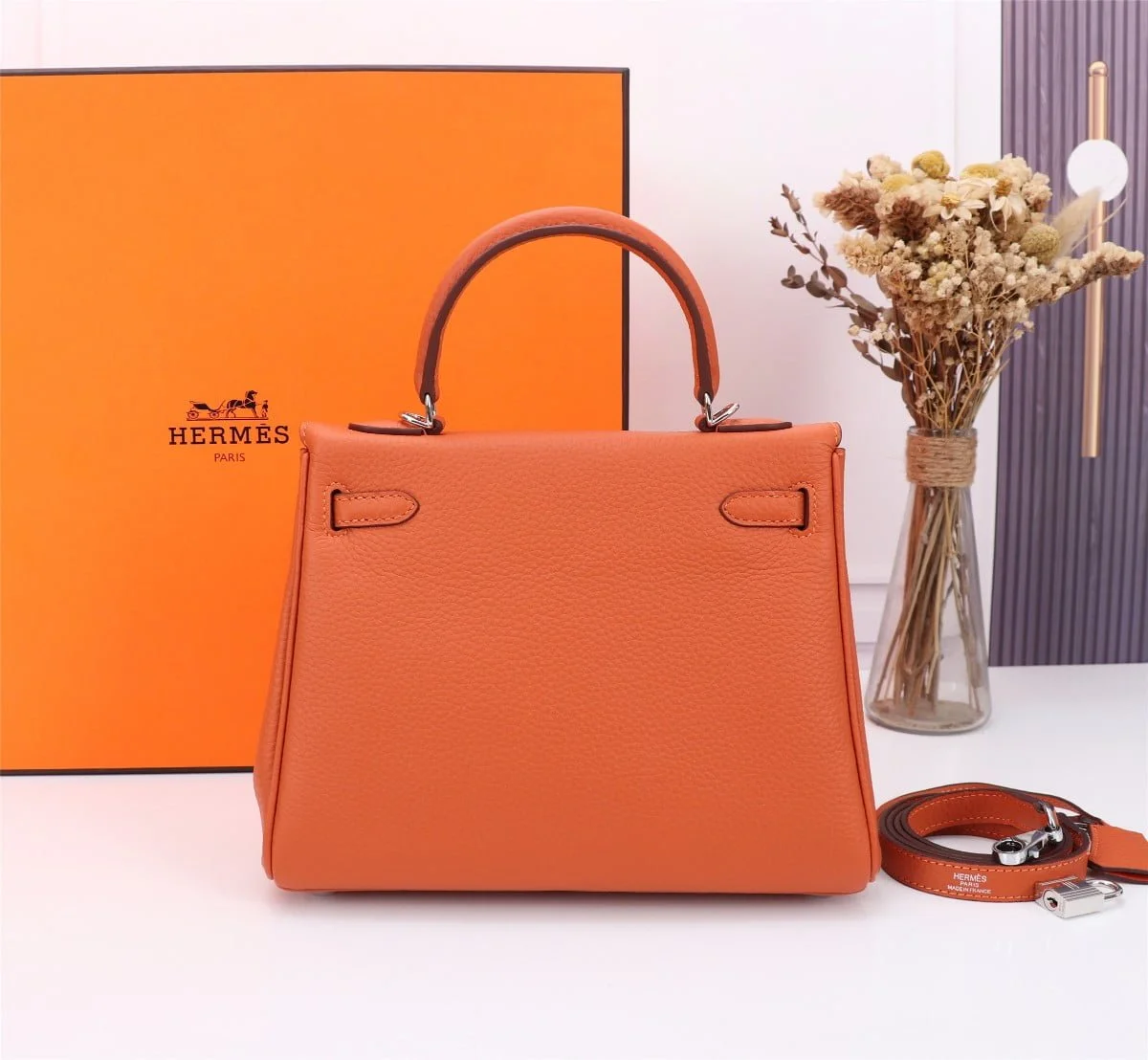 Hermès Kelly Togo Calf Sliver hardware Orange size: 25Cm/ 28Cm - LITELUX