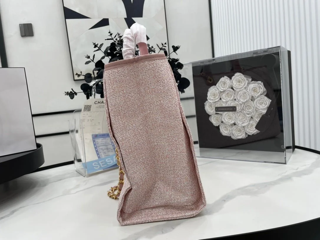Chanel canvas tote bag Pink light gold size: 38cm - LITELUX