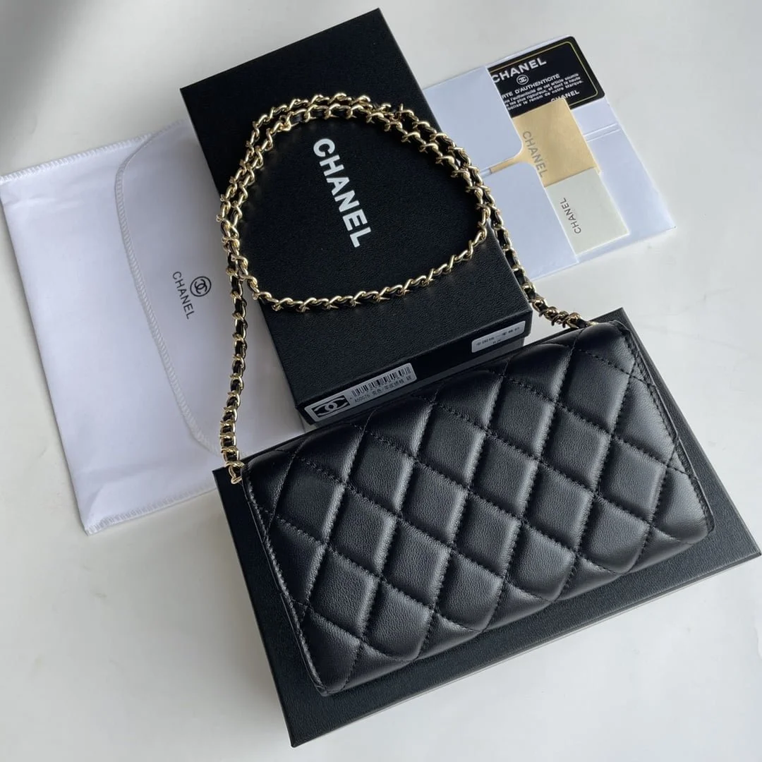 Chanel chain crossbody bag Cowhide with diamond lattice gold hardware black A50076 size: 18*10.5*3.5cm - LITELUX