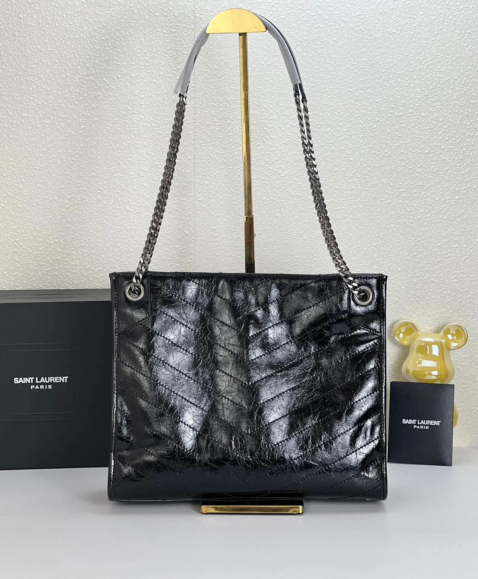 YSL NIKI Wrinkled retro oil wax skin Shoulder and backbody tote bag black 577999 size: 33*27*11.5 cm - LITELUX