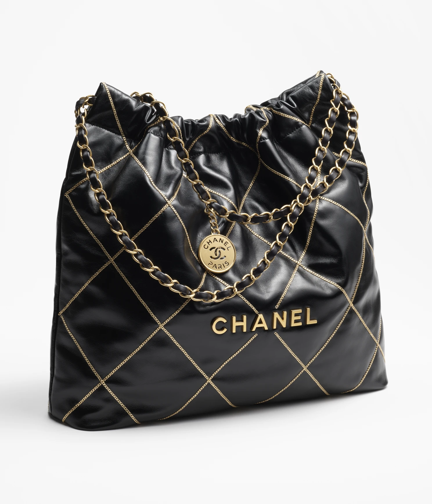 CHANEL / CHANEL 22 HANDBAG Shiny Calfskin & Gold-Tone Metal Black - LITELUX