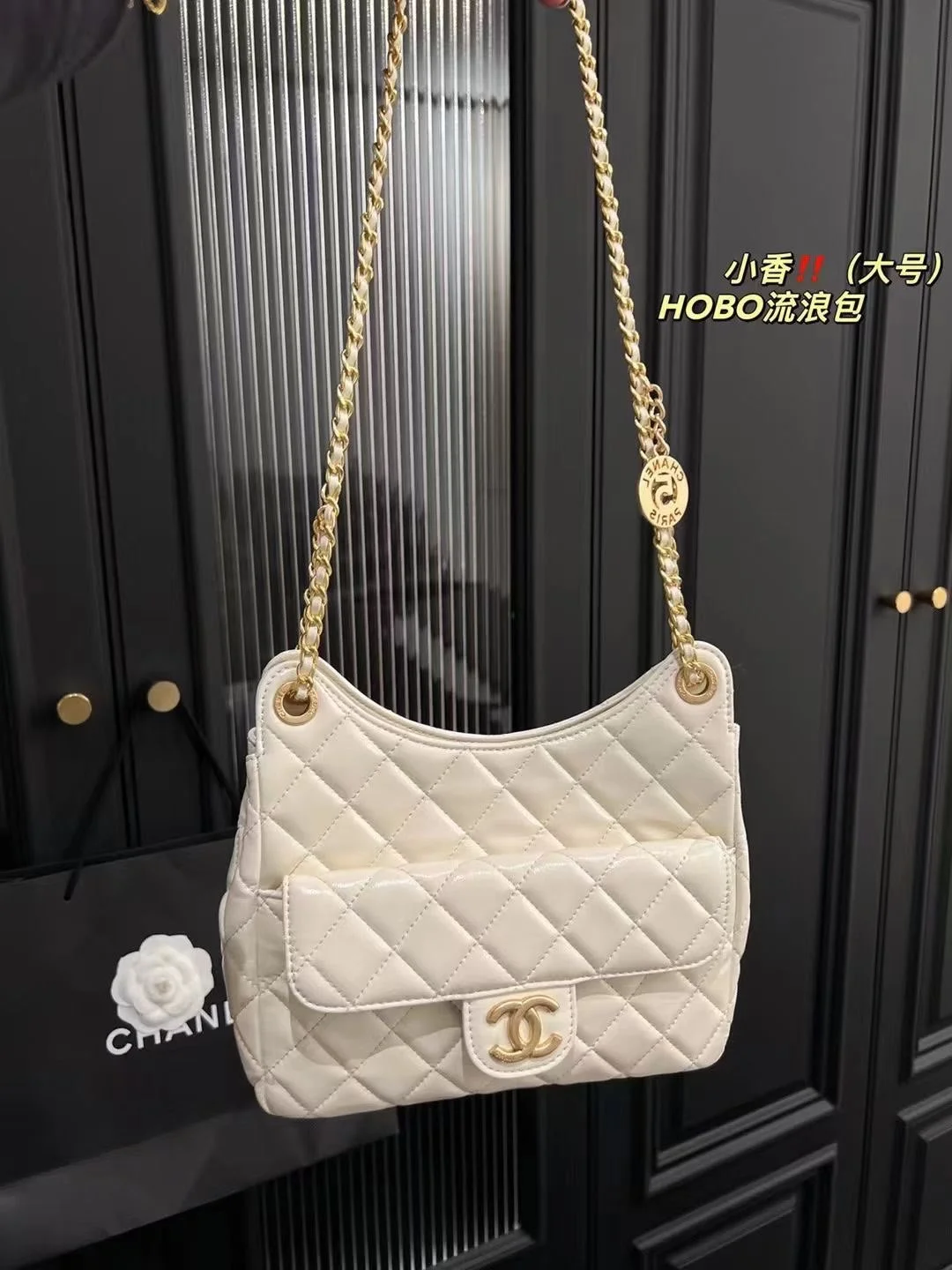 Chanel HOBO bag Oil wax leather white 3690 size: 22*20cm - LITELUX