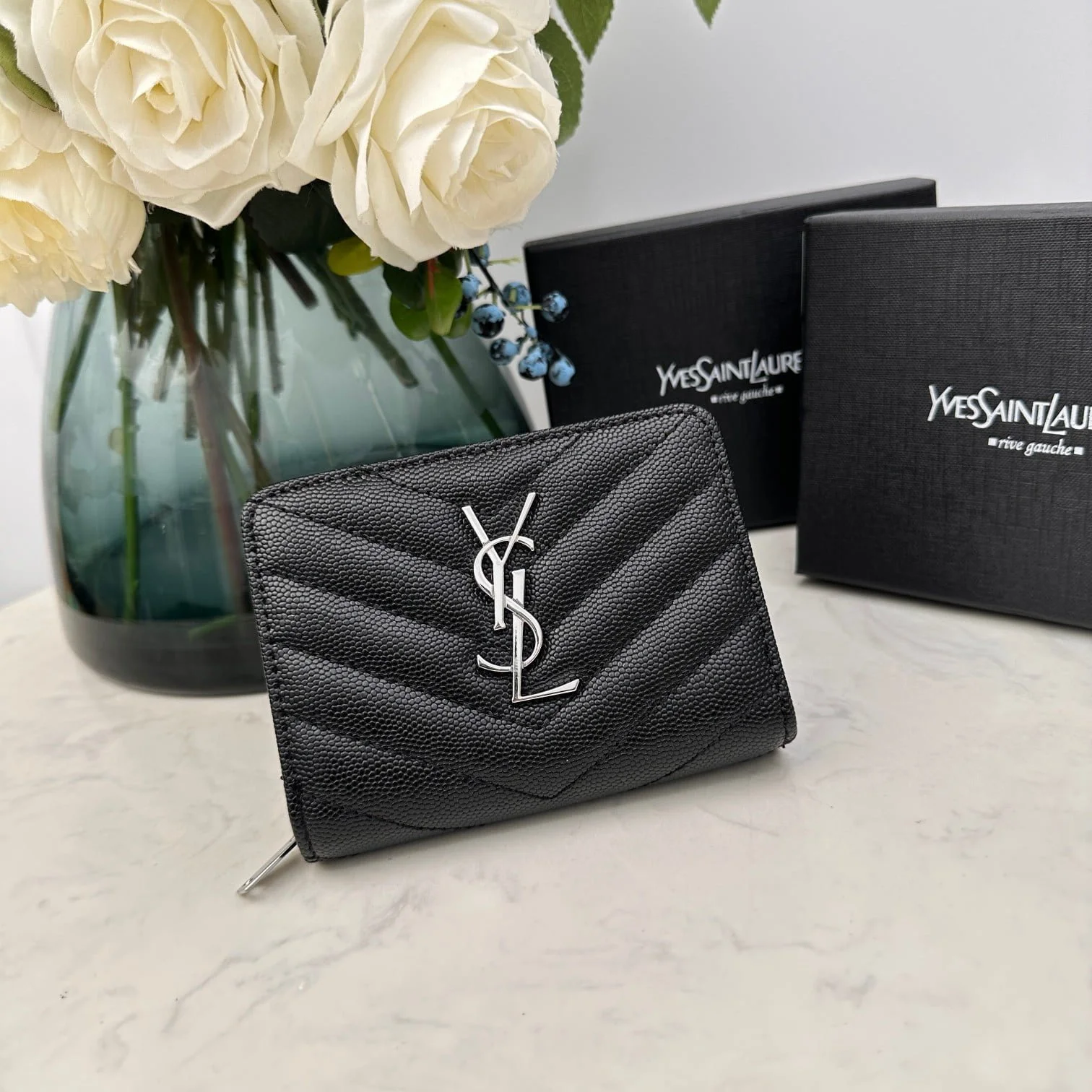 YSL Kat caviar Short round zip wallet 1890 black size: 12*10*3CM - LITELUX