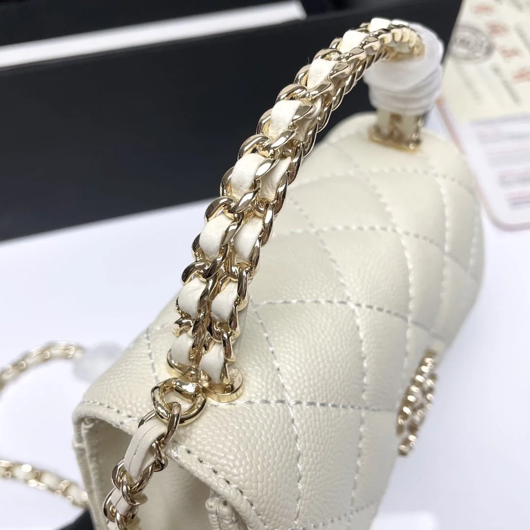Chanel Black Horse Kelly Lichee cowhide long handle bag 9100 white size:19*10*4.5cm - LITELUX